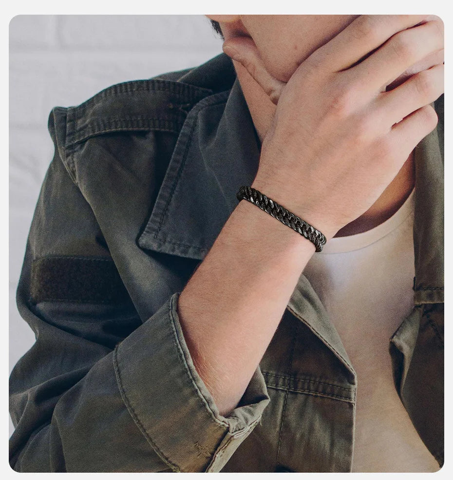 Men's Stainless Steel 7/8/9/10/12/15MM Link Chain Miami Cuban Bracelets for Male Boys Jewelry, 19cm/21.5cm, Gift for Dad