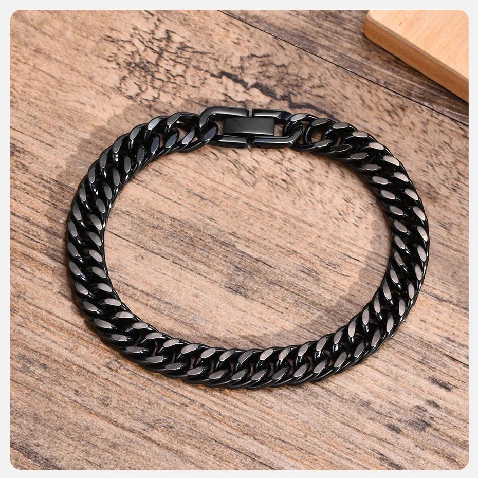 Men's Stainless Steel 7/8/9/10/12/15MM Link Chain Miami Cuban Bracelets for Male Boys Jewelry, 19cm/21.5cm, Gift for Dad