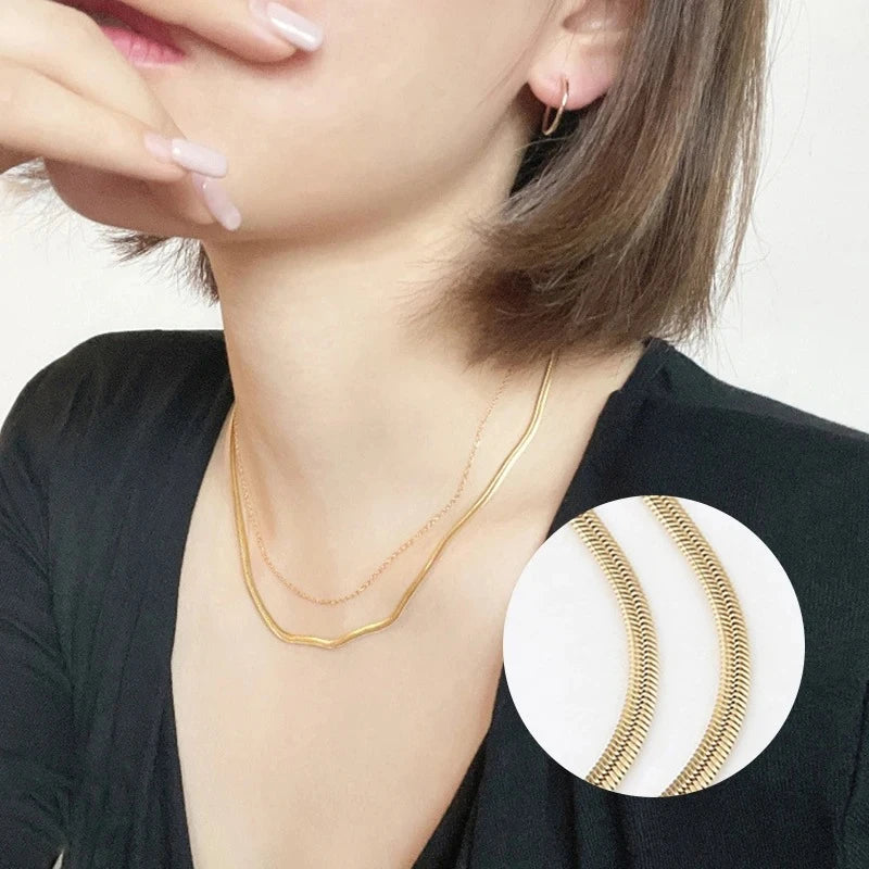 Snake Chain Women Necklace Choker Stainless Steel Herringbone Gold Color Chain Necklace for Women Jewelry Gift