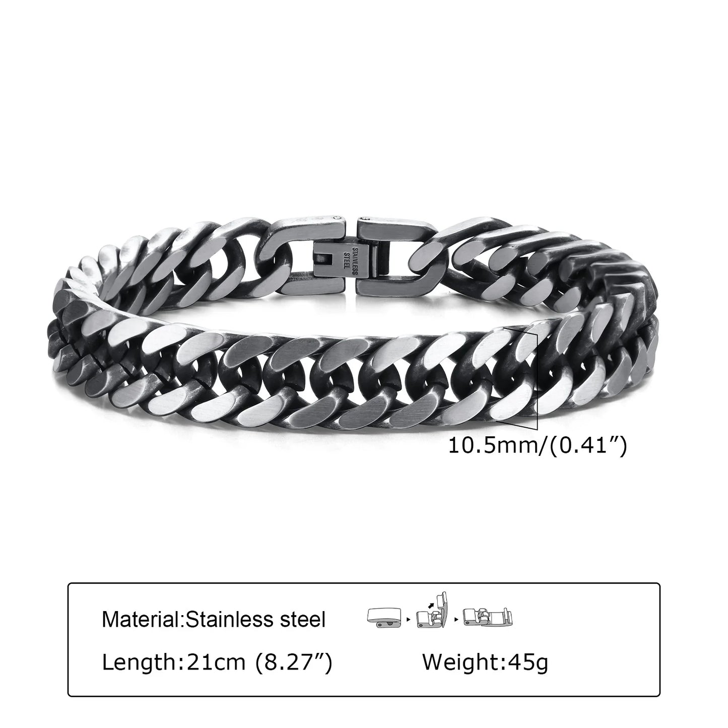 Men's Stainless Steel 7/8/9/10/12/15MM Link Chain Miami Cuban Bracelets for Male Boys Jewelry, 19cm/21.5cm, Gift for Dad