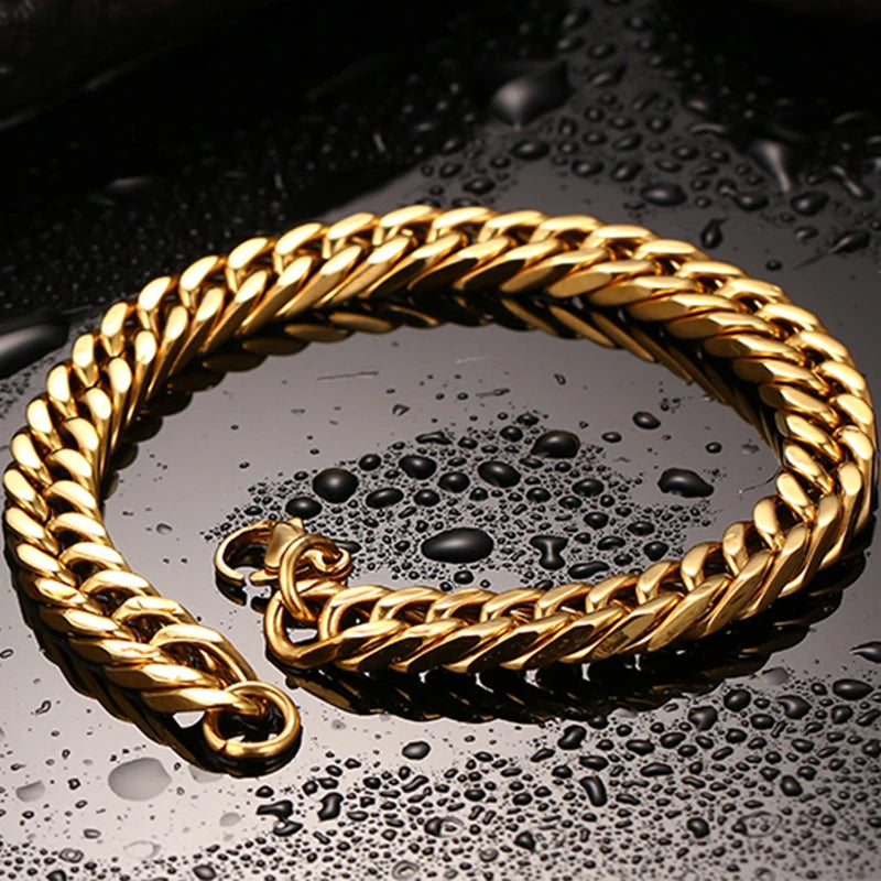 Men's Stainless Steel 7/8/9/10/12/15MM Link Chain Miami Cuban Bracelets for Male Boys Jewelry, 19cm/21.5cm, Gift for Dad