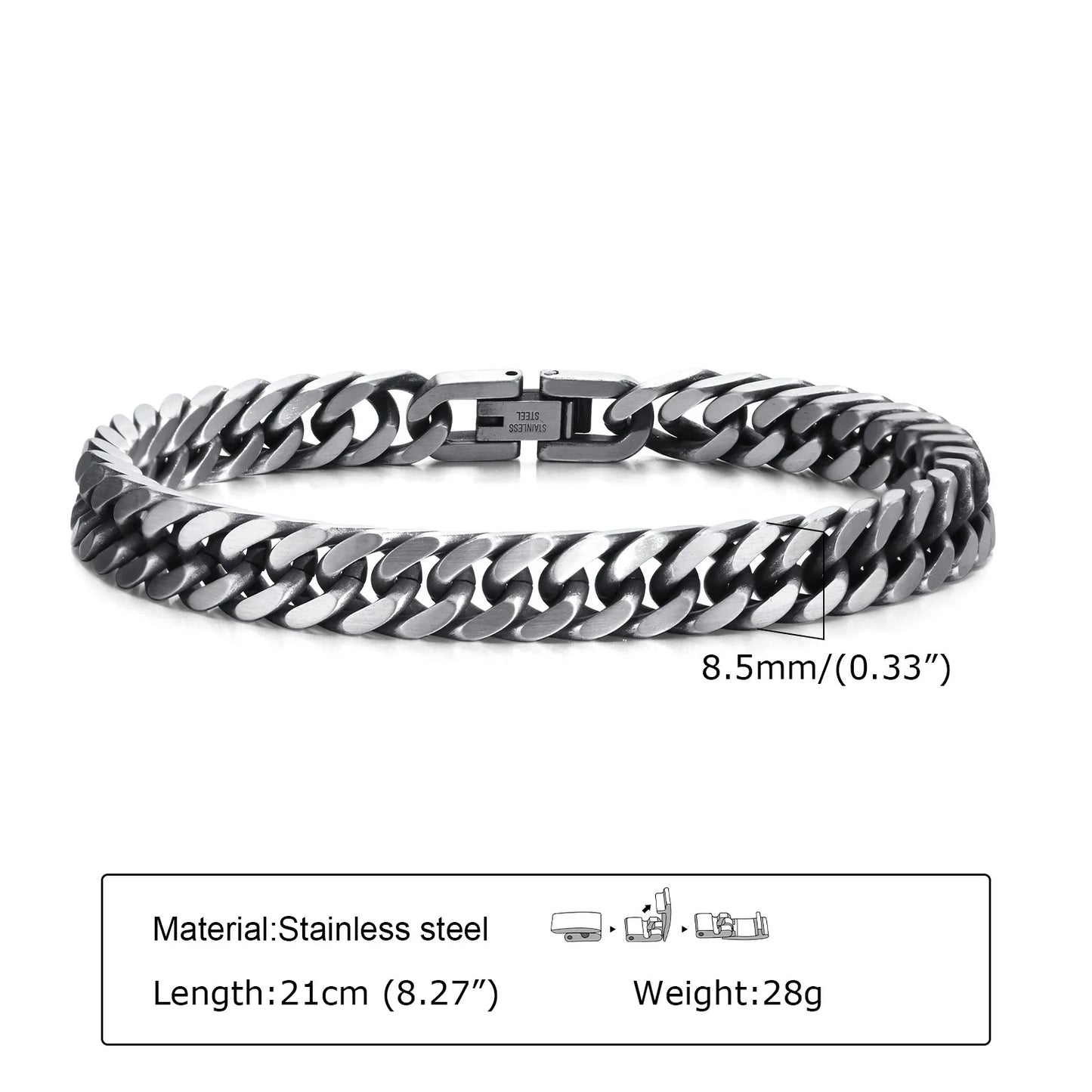 Men's Stainless Steel 7/8/9/10/12/15MM Link Chain Miami Cuban Bracelets for Male Boys Jewelry, 19cm/21.5cm, Gift for Dad