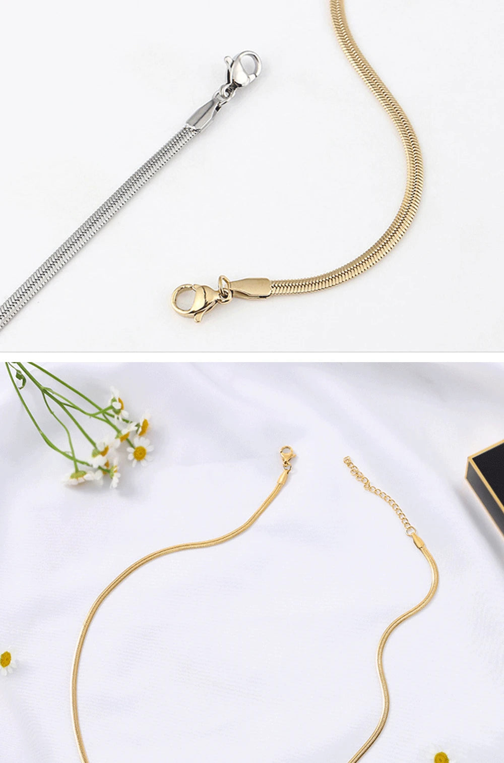 Snake Chain Women Necklace Choker Stainless Steel Herringbone Gold Color Chain Necklace for Women Jewelry Gift