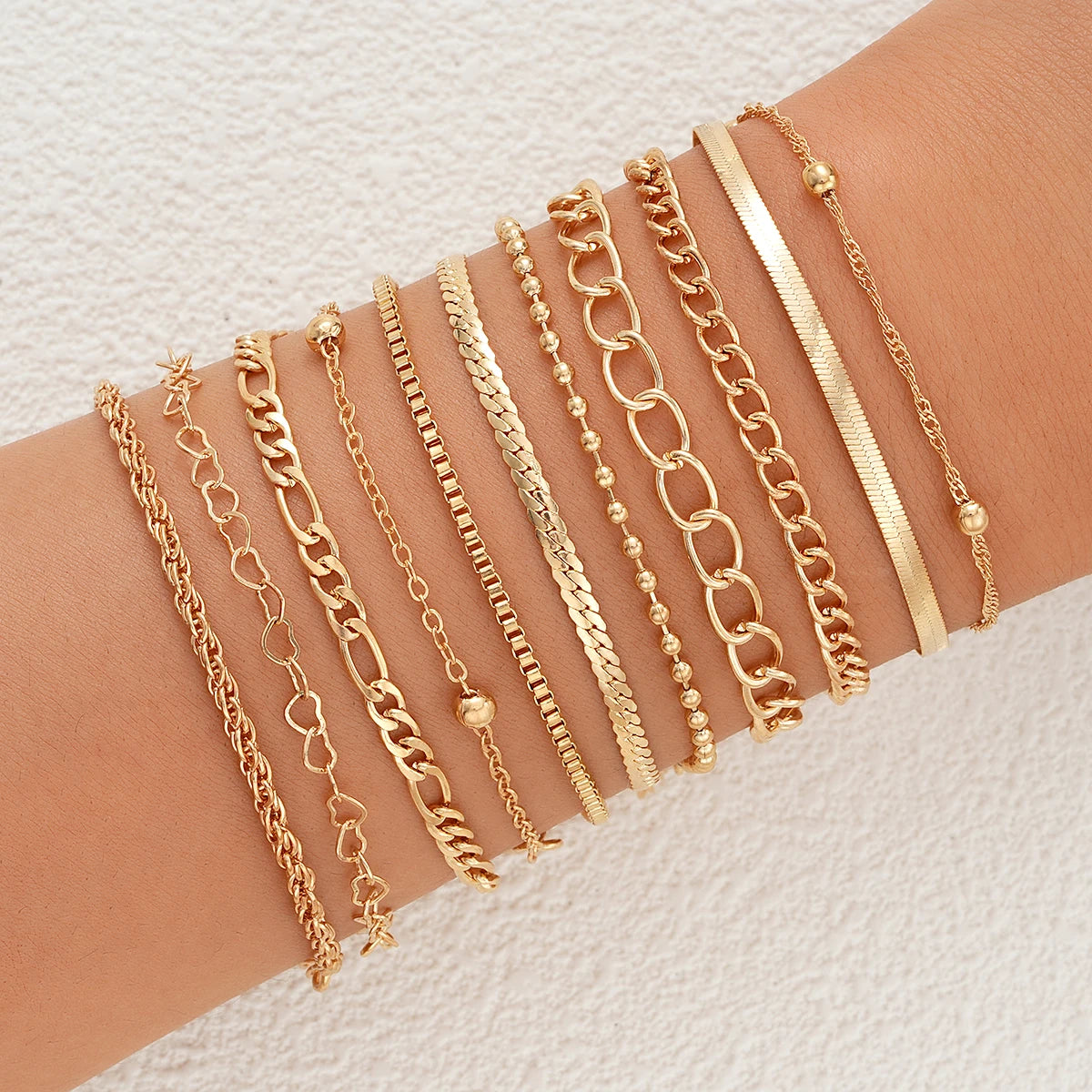11 Pcs Simple Punk Gold Color Bracelet