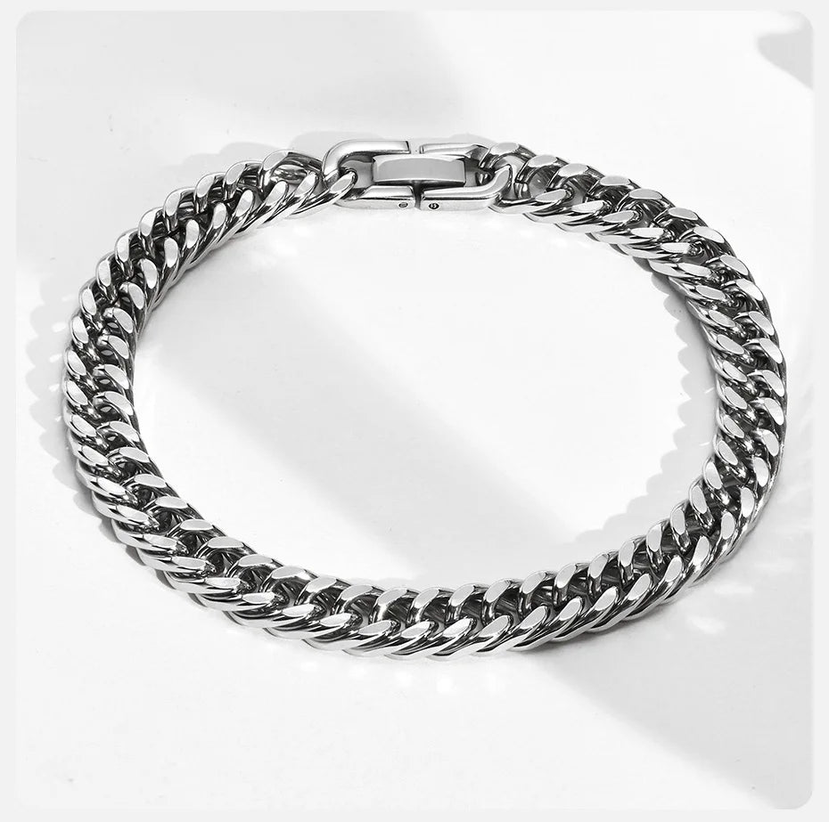 Men's Stainless Steel 7/8/9/10/12/15MM Link Chain Miami Cuban Bracelets for Male Boys Jewelry, 19cm/21.5cm, Gift for Dad