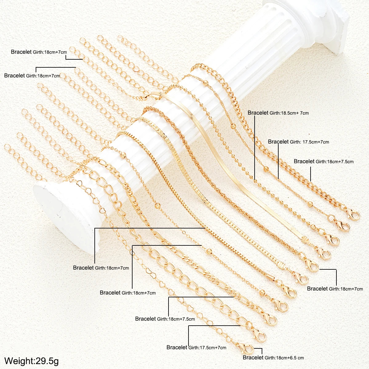 11 Pcs Simple Punk Gold Color Bracelet