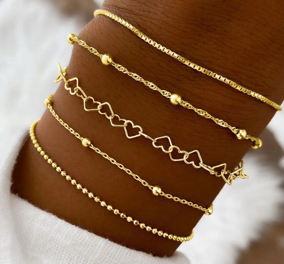 11 Pcs Simple Punk Gold Color Bracelet
