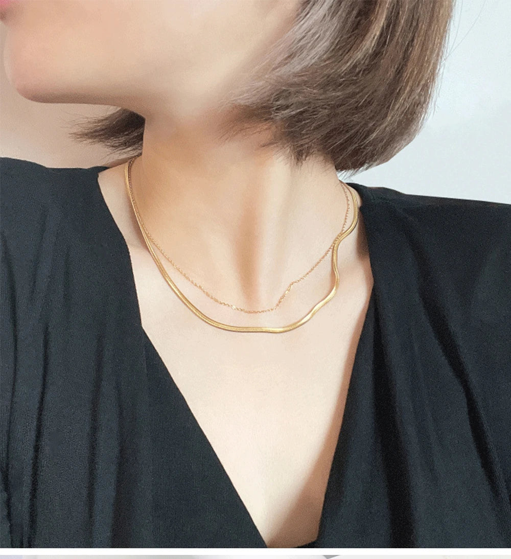 Snake Chain Women Necklace Choker Stainless Steel Herringbone Gold Color Chain Necklace for Women Jewelry Gift