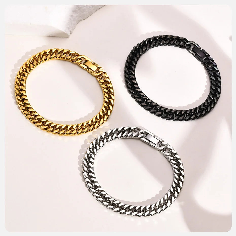 Men's Stainless Steel 7/8/9/10/12/15MM Link Chain Miami Cuban Bracelets for Male Boys Jewelry, 19cm/21.5cm, Gift for Dad