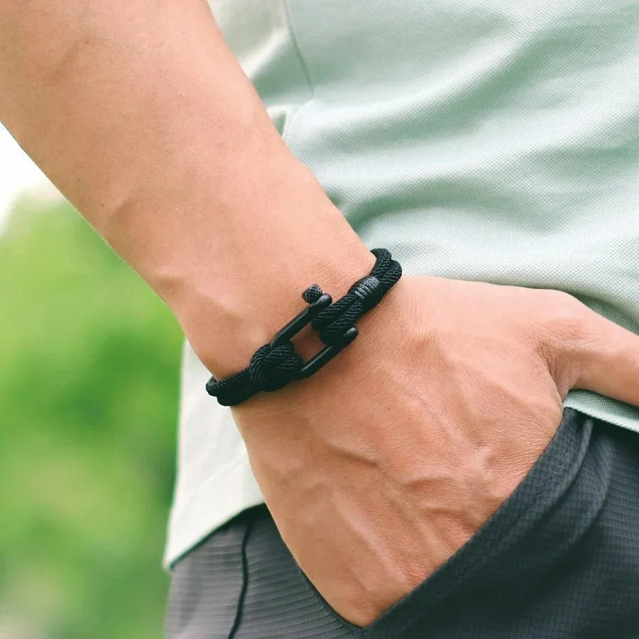 Bracelet with Detachable Buckle Nautical Wrap Braclet Bilayer Thread Bicycle Braslet Armband Herren