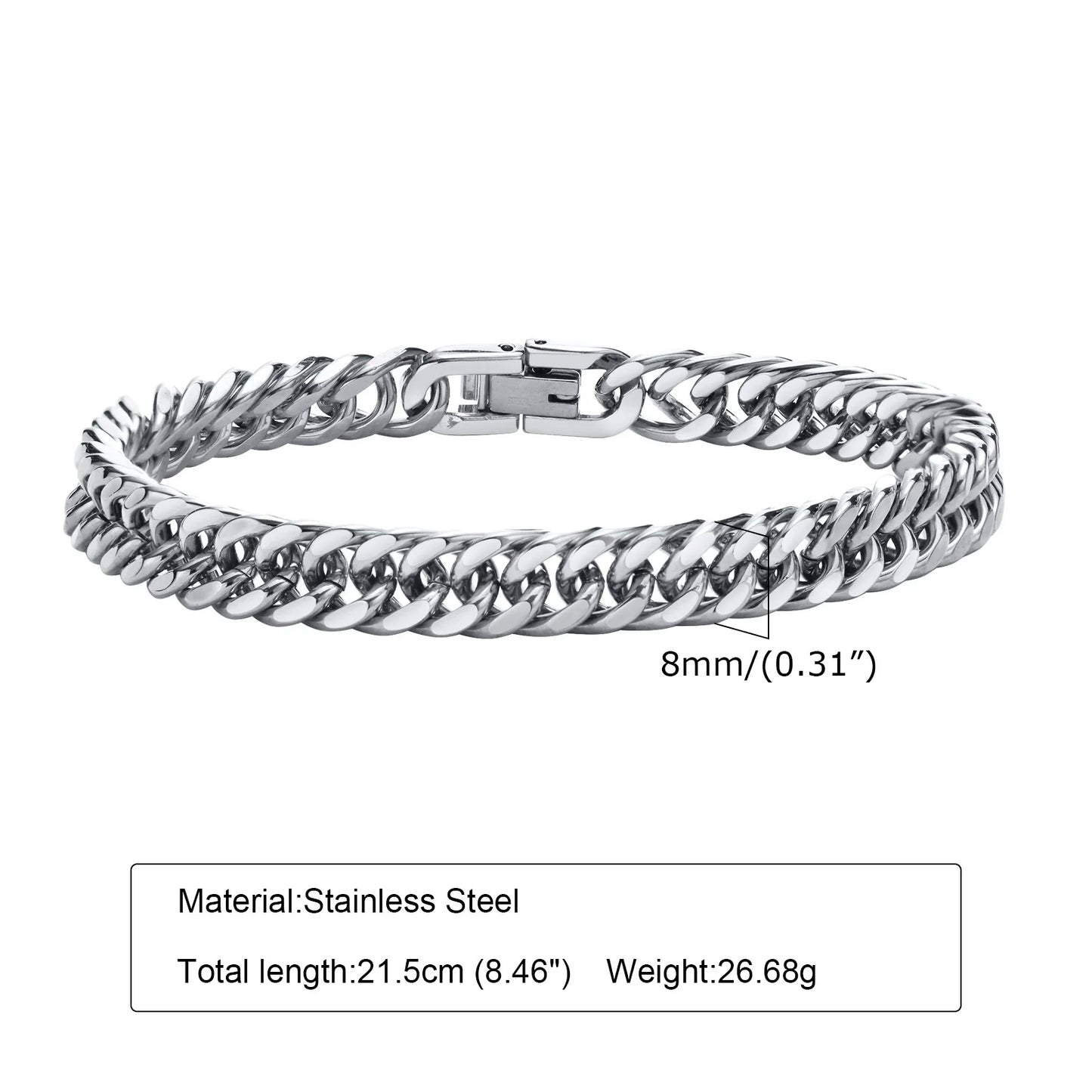 Men's Stainless Steel 7/8/9/10/12/15MM Link Chain Miami Cuban Bracelets for Male Boys Jewelry, 19cm/21.5cm, Gift for Dad
