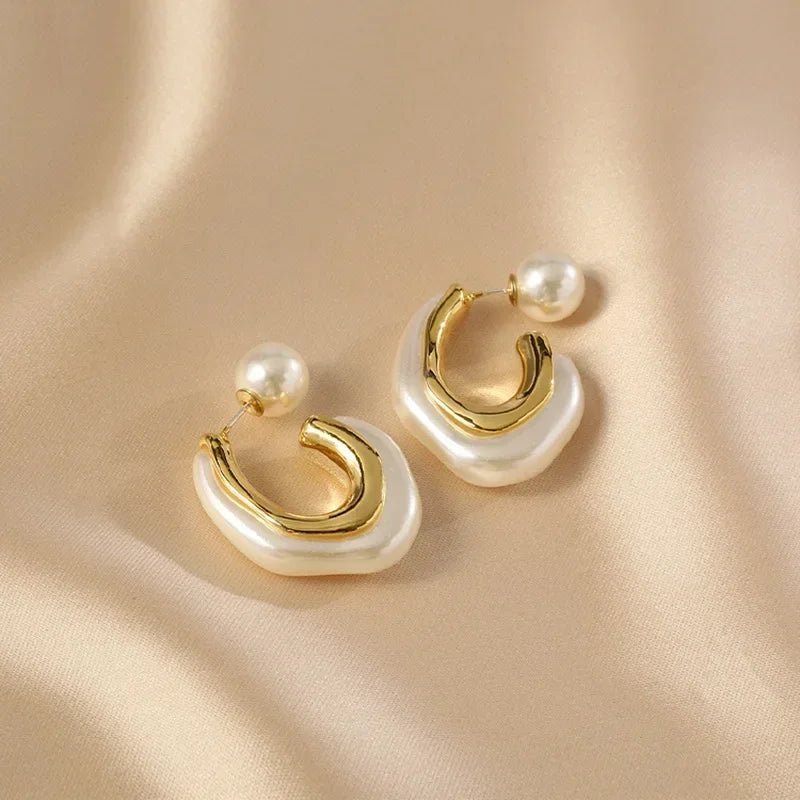 Fashion Gold Color Pearl Irregular for Women Korean Design Rhinestone Round Geometric Earring Trendy Party Girls Gifts Jewelry