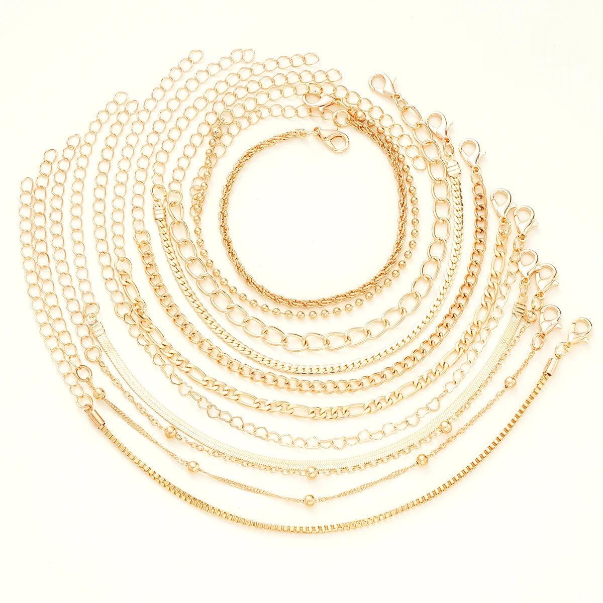 11 Pcs Simple Punk Gold Color Bracelet