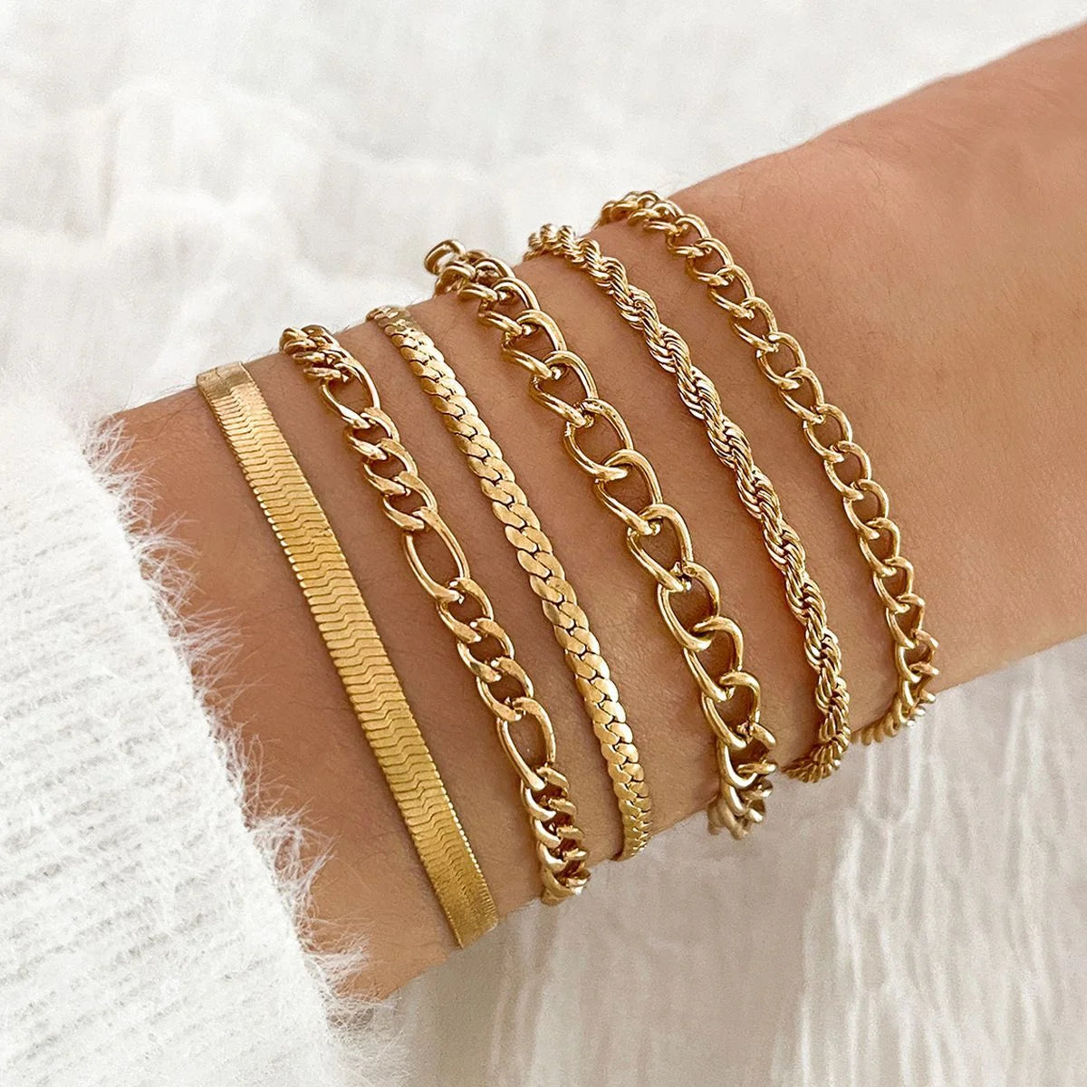 11 Pcs Simple Punk Gold Color Bracelet