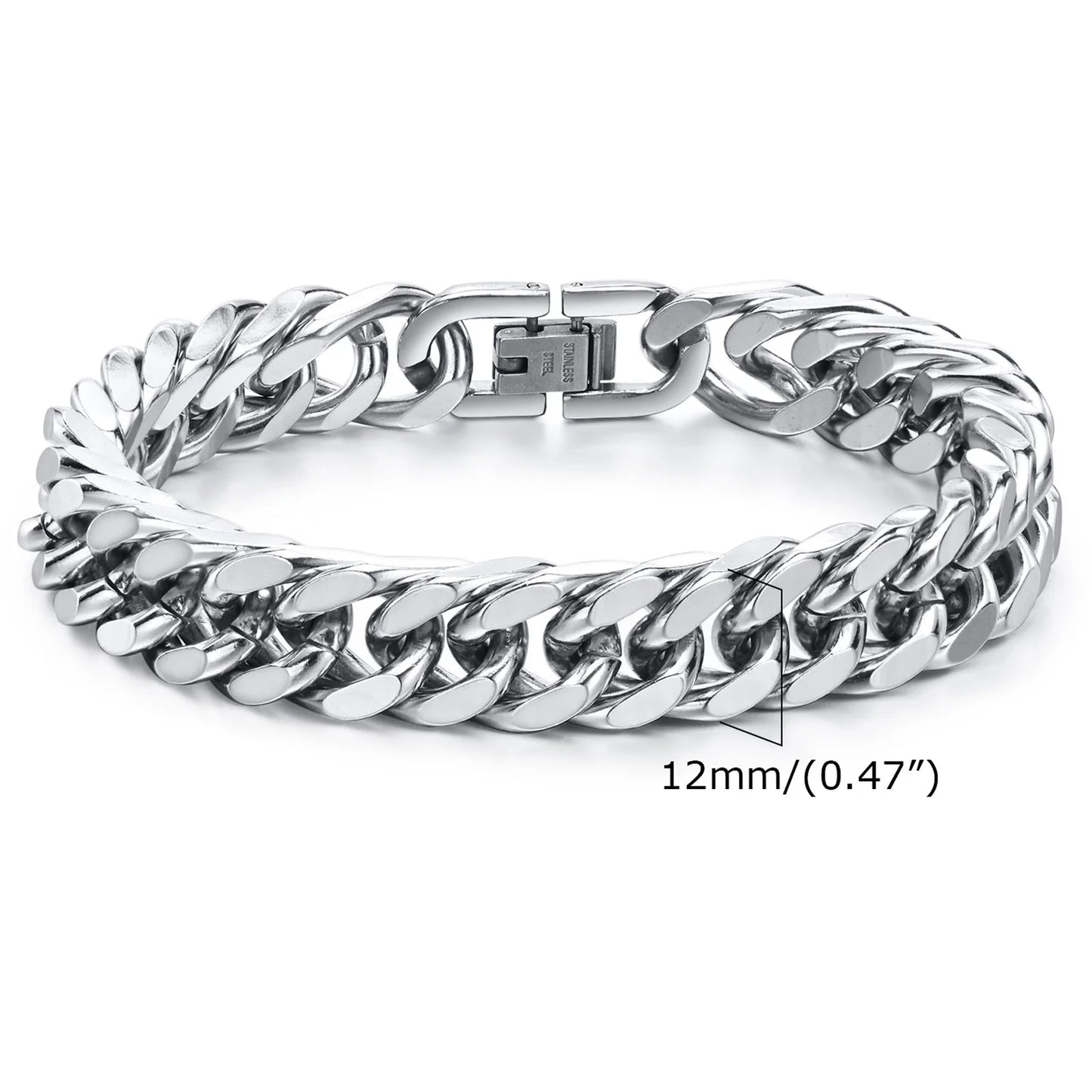 Men's Stainless Steel 7/8/9/10/12/15MM Link Chain Miami Cuban Bracelets for Male Boys Jewelry, 19cm/21.5cm, Gift for Dad