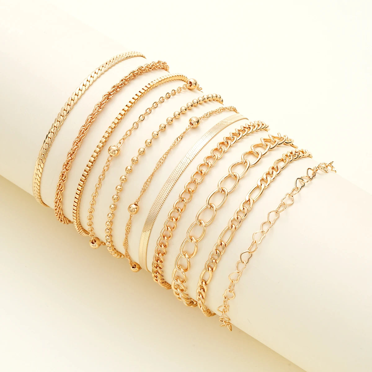 11 Pcs Simple Punk Gold Color Bracelet