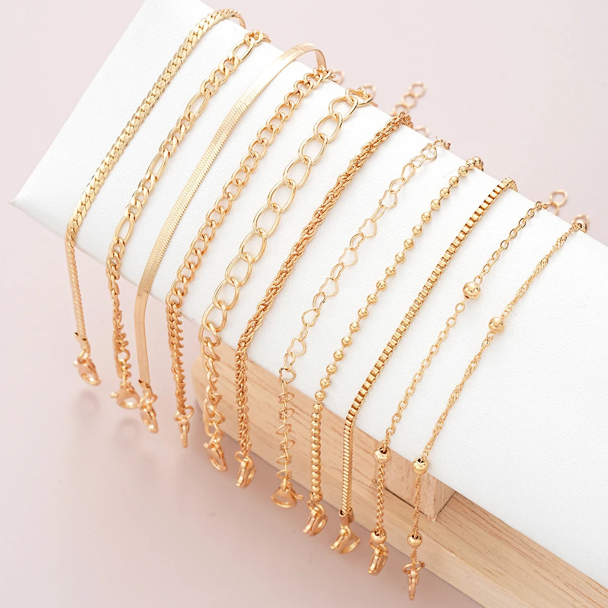 11 Pcs Simple Punk Gold Color Bracelet