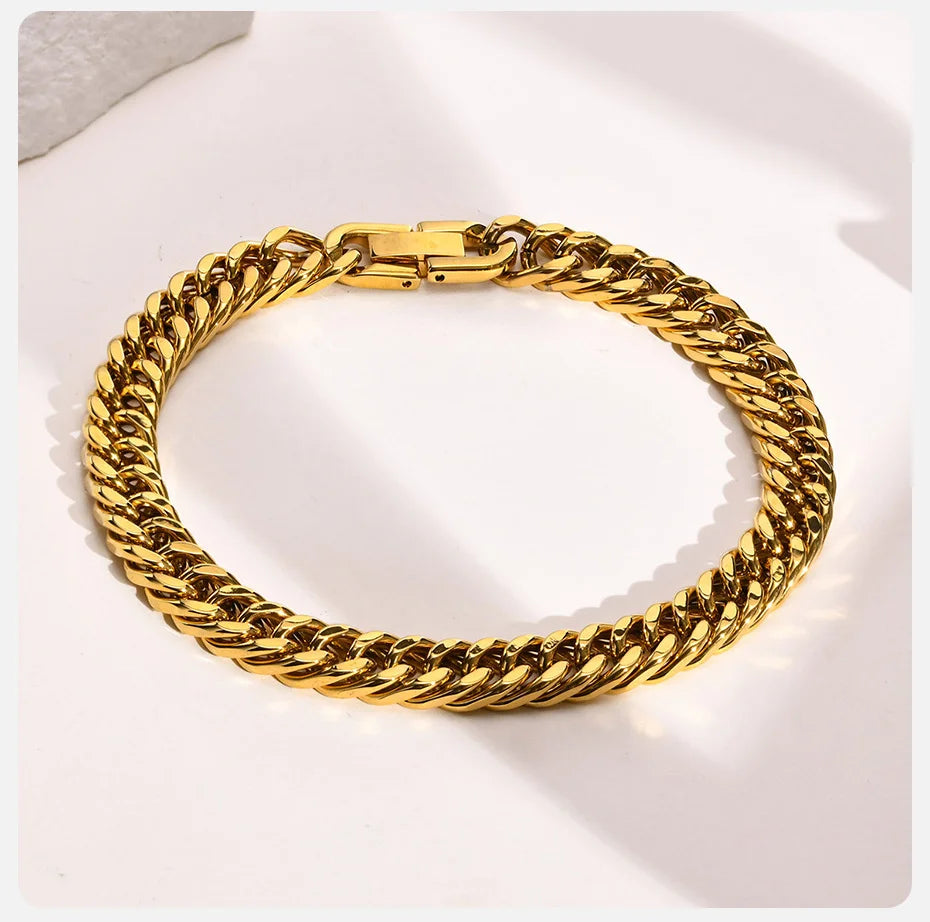 Men's Stainless Steel 7/8/9/10/12/15MM Link Chain Miami Cuban Bracelets for Male Boys Jewelry, 19cm/21.5cm, Gift for Dad