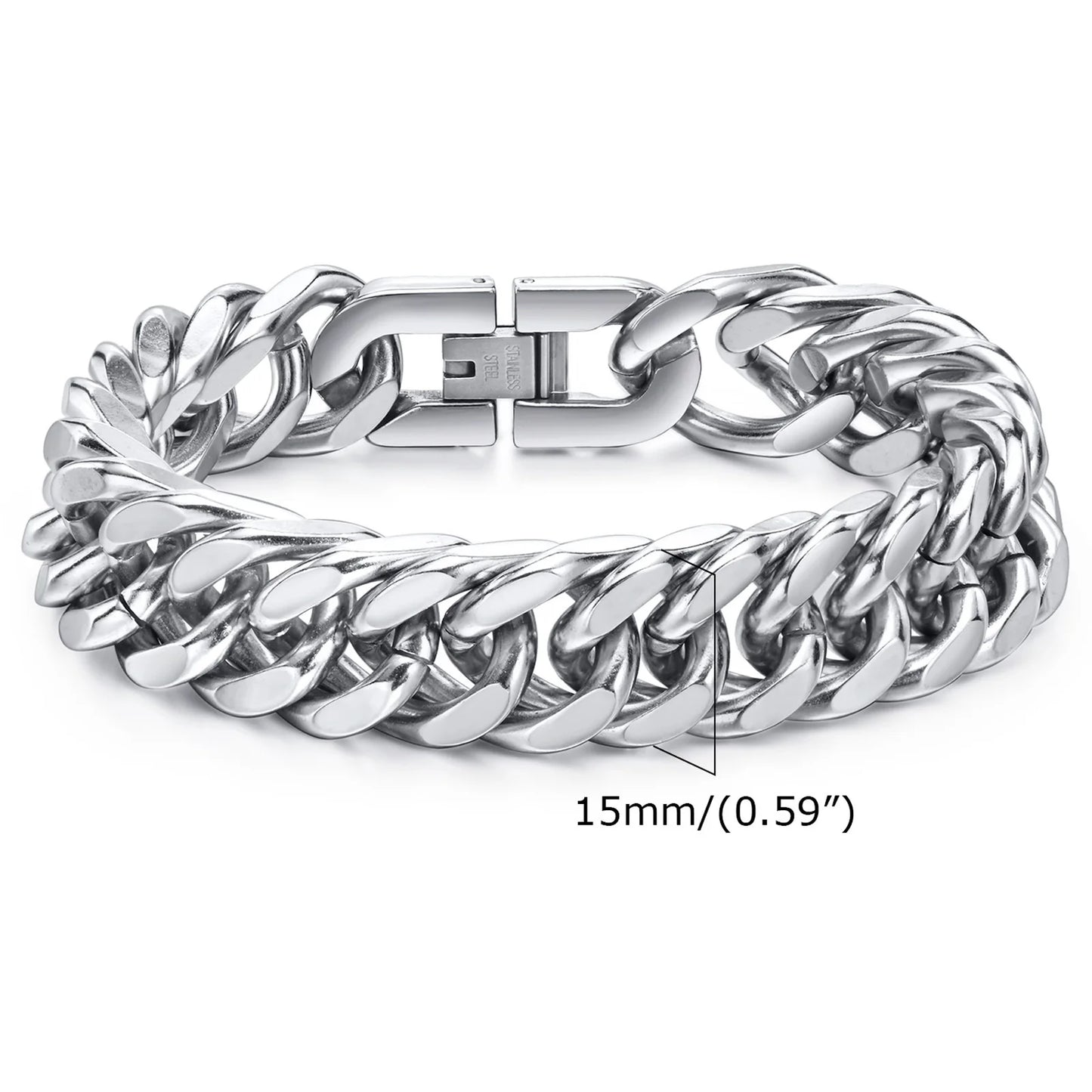 Men's Stainless Steel 7/8/9/10/12/15MM Link Chain Miami Cuban Bracelets for Male Boys Jewelry, 19cm/21.5cm, Gift for Dad