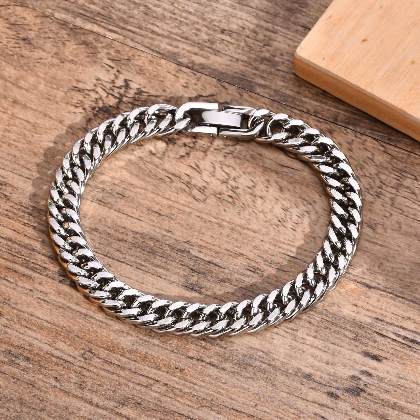 Men's Stainless Steel 7/8/9/10/12/15MM Link Chain Miami Cuban Bracelets for Male Boys Jewelry, 19cm/21.5cm, Gift for Dad
