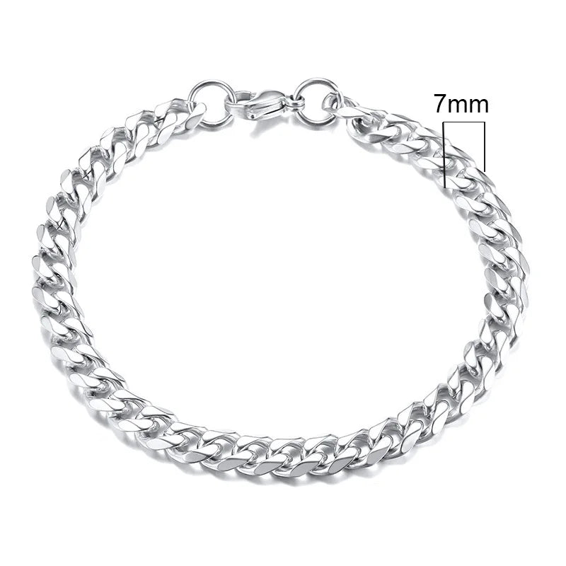 Men's Stainless Steel 7/8/9/10/12/15MM Link Chain Miami Cuban Bracelets for Male Boys Jewelry, 19cm/21.5cm, Gift for Dad