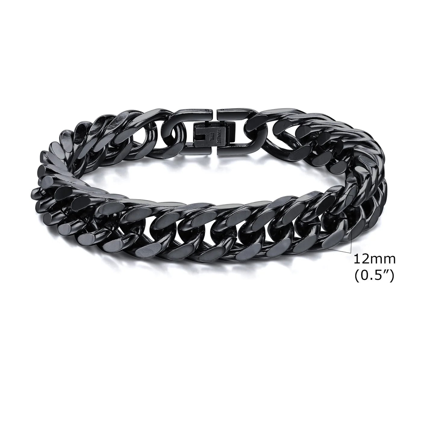 Men's Stainless Steel 7/8/9/10/12/15MM Link Chain Miami Cuban Bracelets for Male Boys Jewelry, 19cm/21.5cm, Gift for Dad